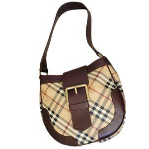 Burberry Classic Canvas Leather Hobo Shoulder Bag